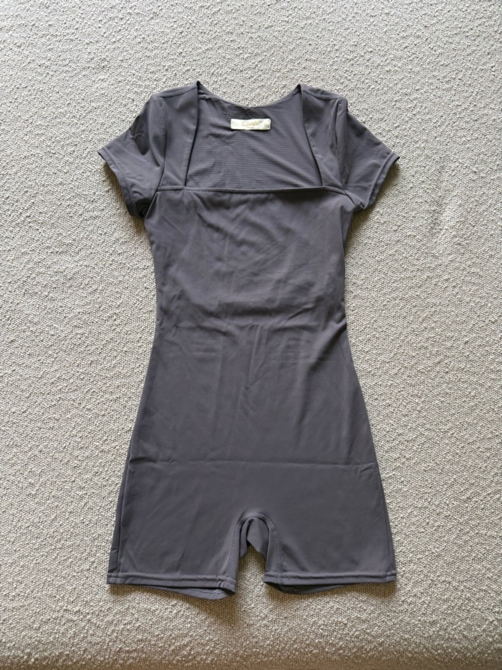 Seamless Square-Neck Purple/Grey Short-Sleeve Athletic Romper